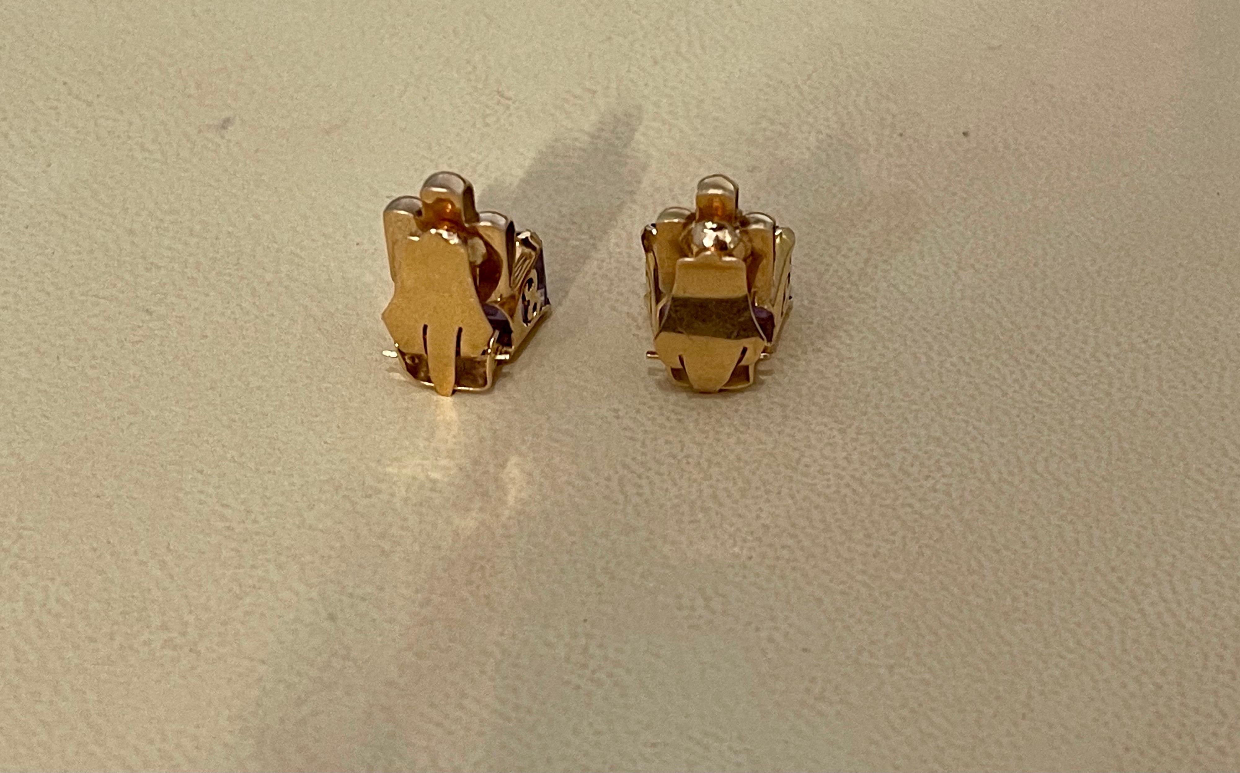 6 Carat Emerald Cut Amethyst 14 Karat Yellow Gold Clip Earrings 4