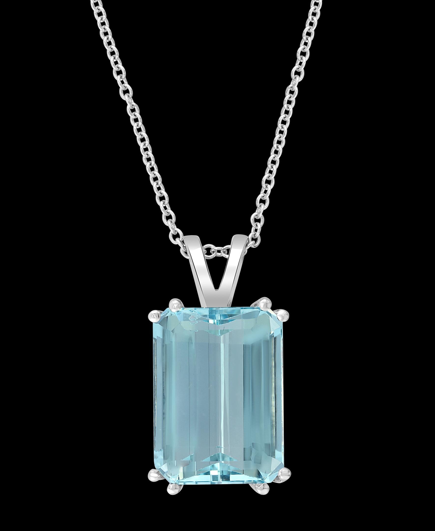 Approximately 6 Carat (or bigger ) Emerald Cut Aquamarine Pendant / Necklace 14 Karat White Gold
This spectacular Pendant Necklace  consisting of a single Emerald cut   Aquamarine approximately 6 Carat.  The  Aquamarine  size  10 X 14.5 MM is 
very