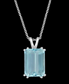 6 Carat Emerald Cut Aquamarine Pendant / Necklace 14 Karat White Gold