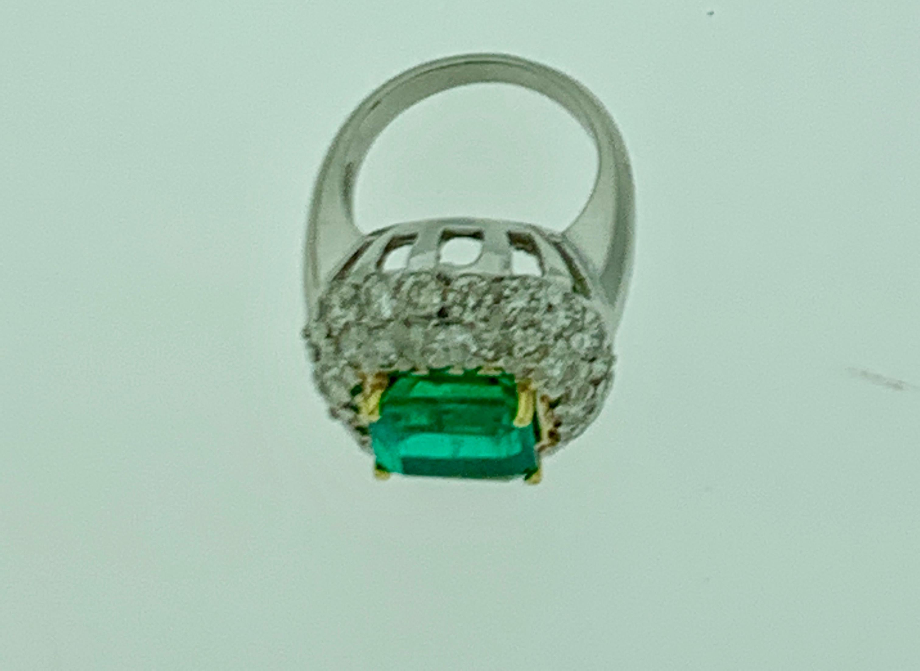 6 Carat Emerald Cut Colombian Emerald and 4 Carat Diamond Ring Platinum Two-Tone 4