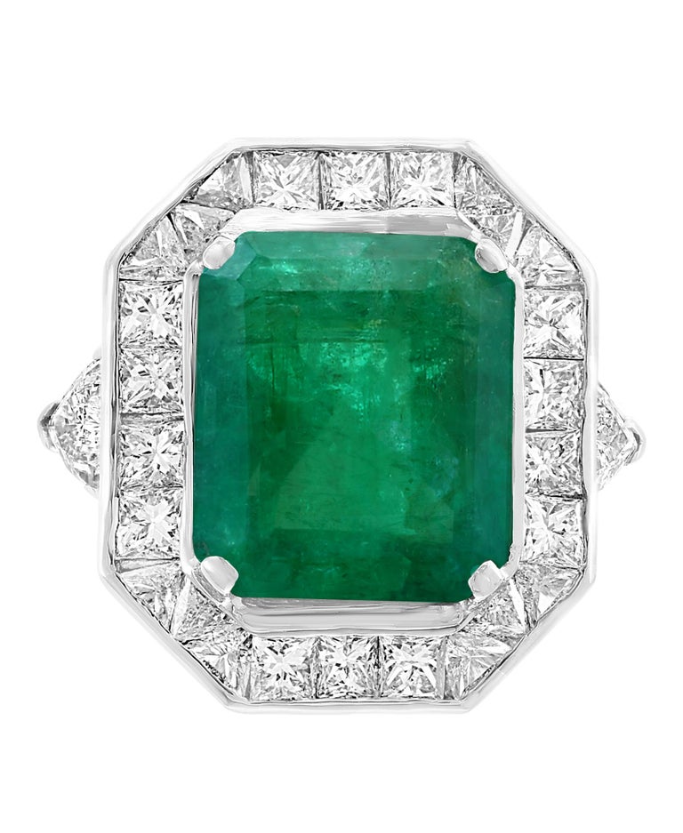 6 Carat Emerald Cut Colombian Emerald and Diamond 18 Karat Gold Ring