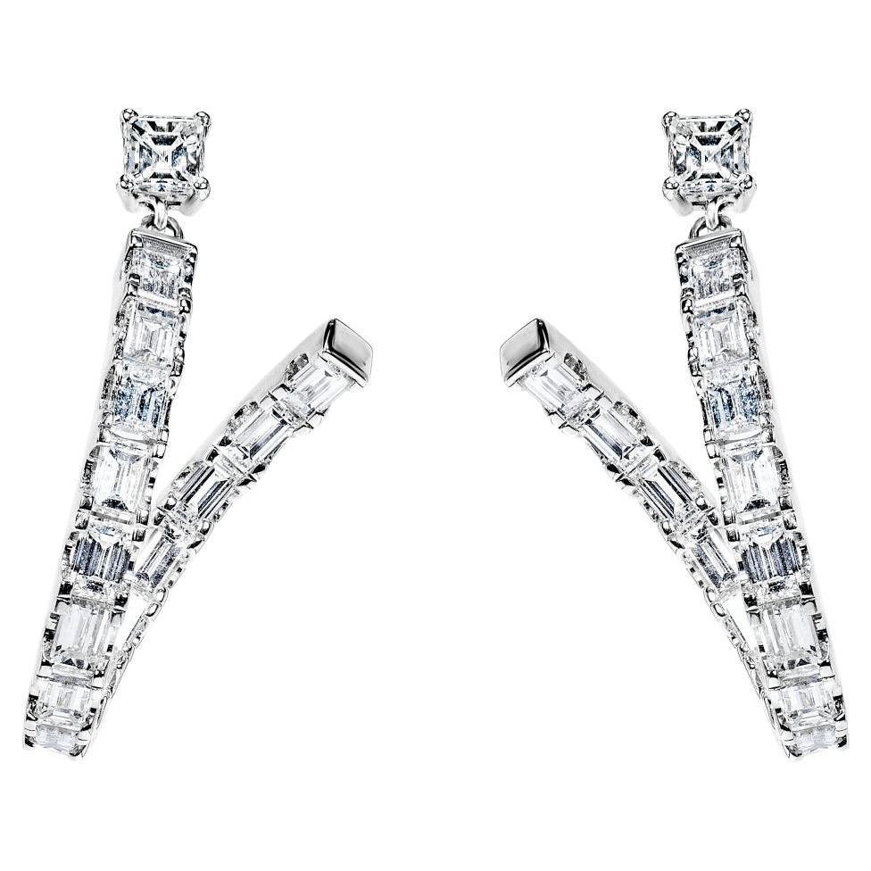6 Carat Emerald Cut Diamond Dangle Earrings Certified For Sale