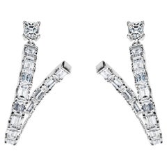 6 Carat Emerald Cut Diamond Dangle Earrings Certified