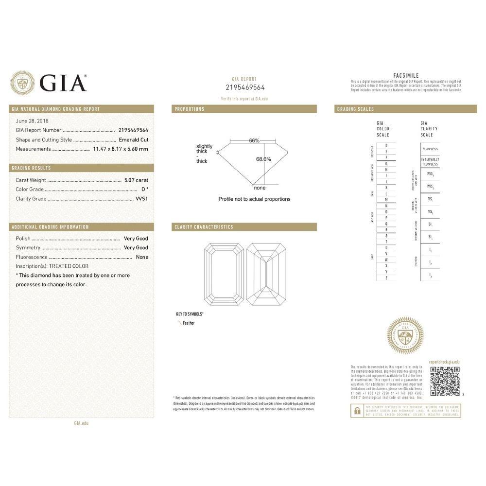 Bague de fiançailles avec diamant taille émeraude de 6 carats certifié GIA D VVS1 Neuf - En vente à New York, NY