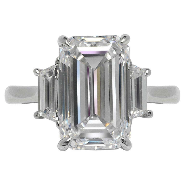 6 Carat Emerald Cut Diamond Engagement Ring GIA Certified E VS1 For Sale