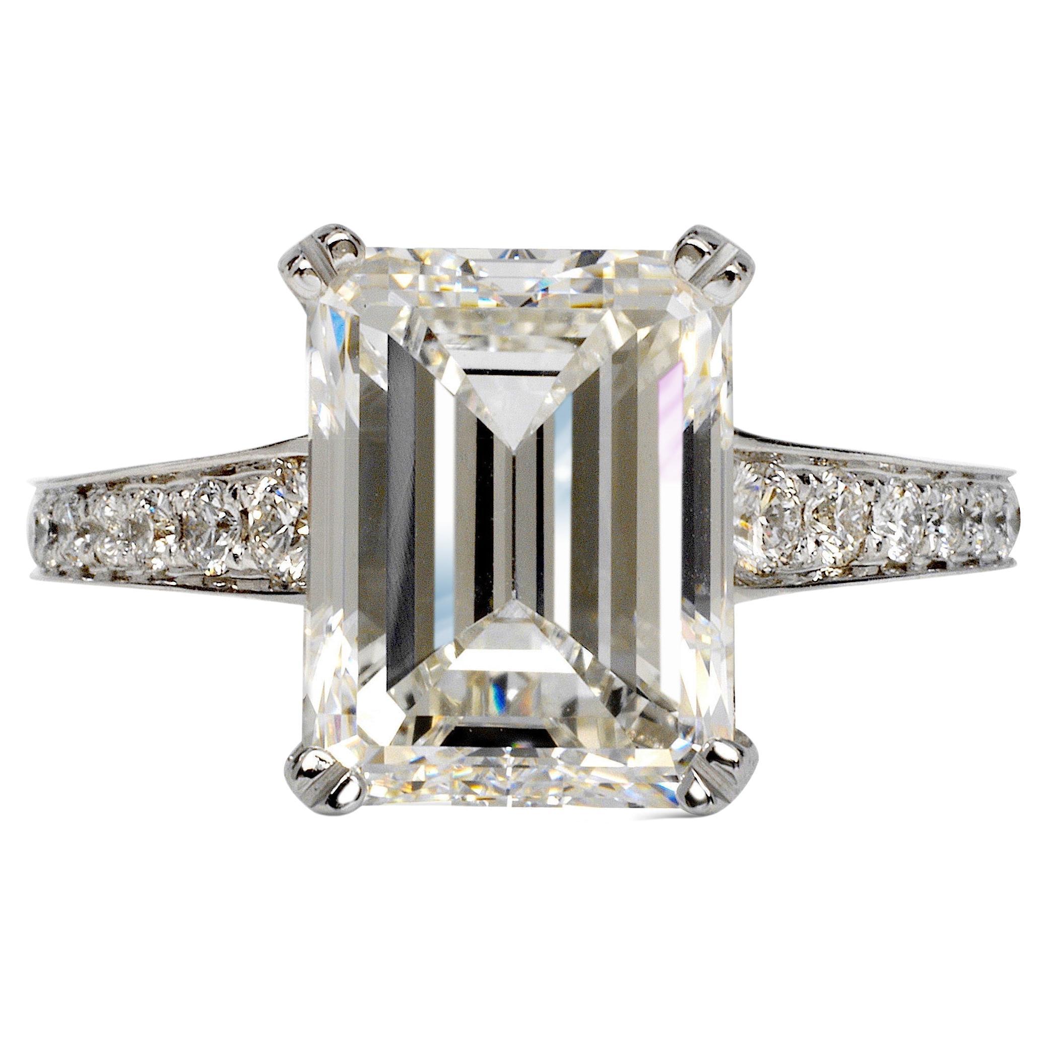 6 Carat Emerald Cut Diamond Engagement Ring GIA Certified H VVS2