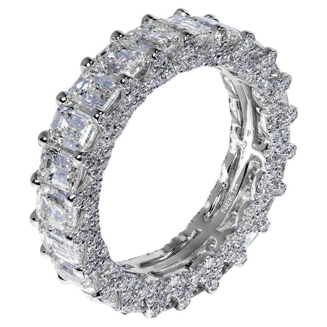 6 Carat Emerald Cut Diamond Eternity Band With Diamond Encrusted Prong Certified For Sale