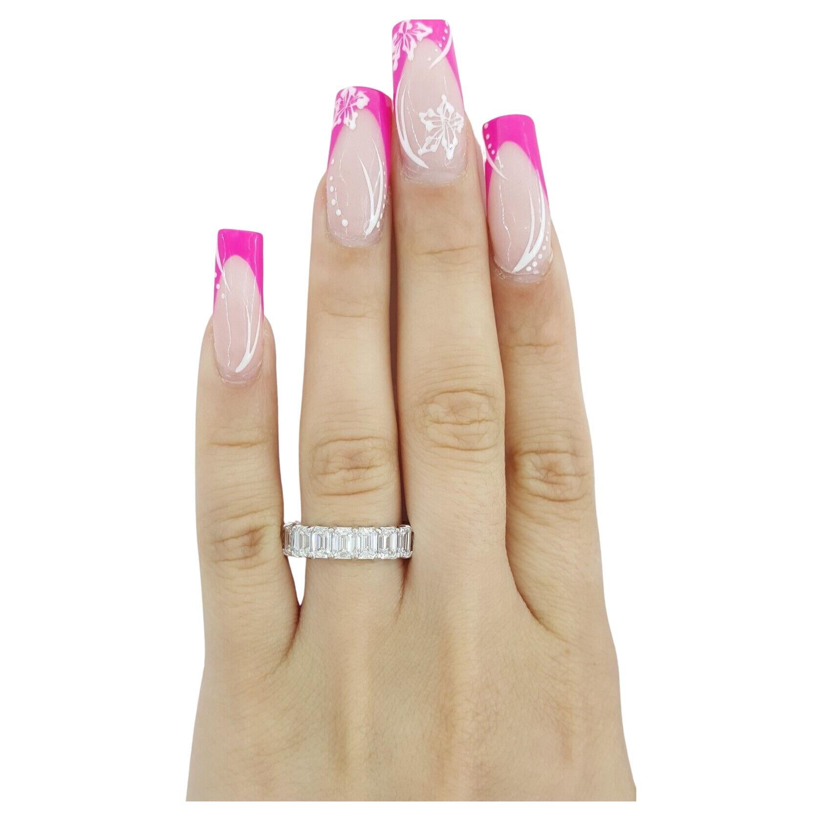 6 Carat Emerald Cut Diamond Eternity Ring  For Sale 1