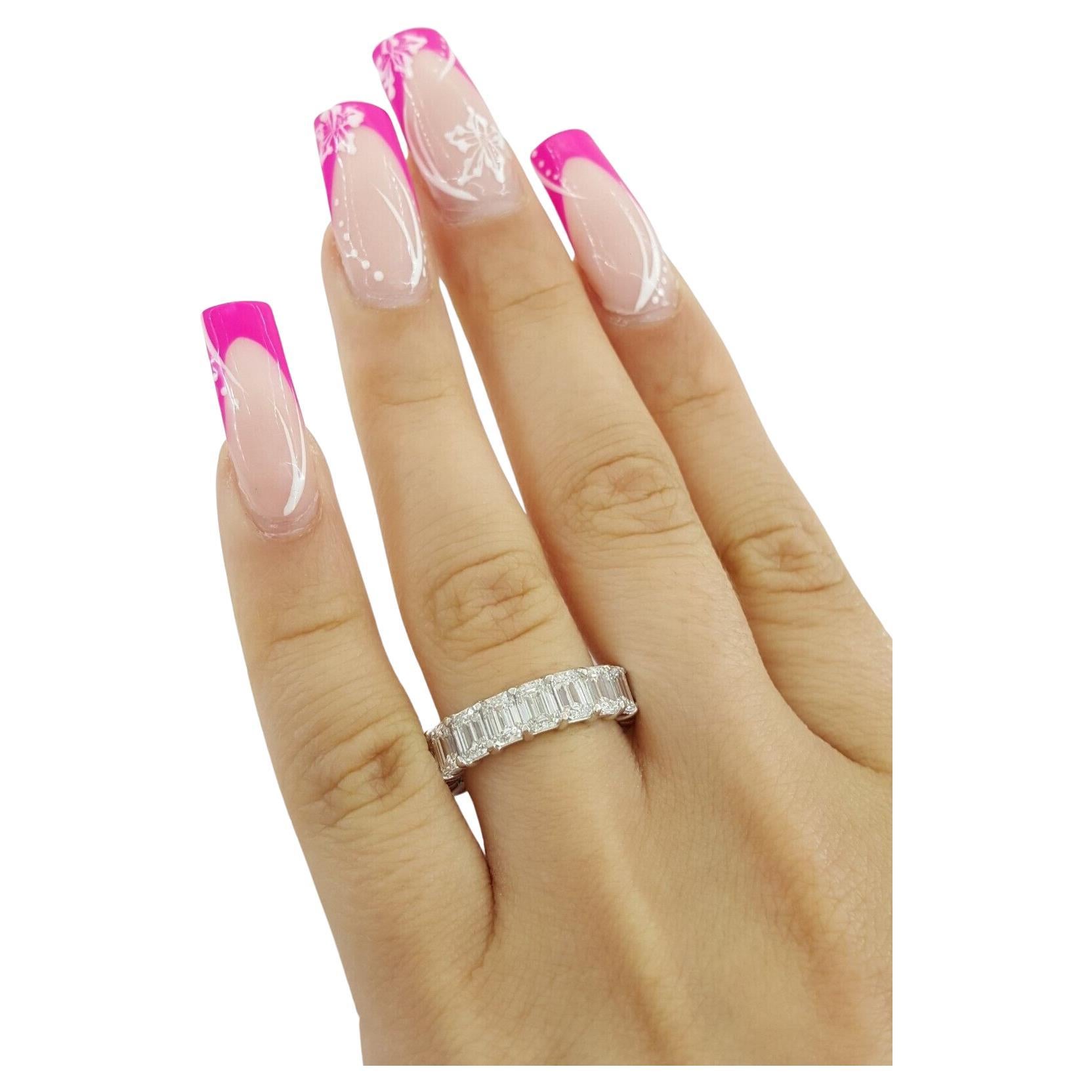 Women's or Men's 6 Carat Emerald Cut Diamond Eternity Ring For Sale