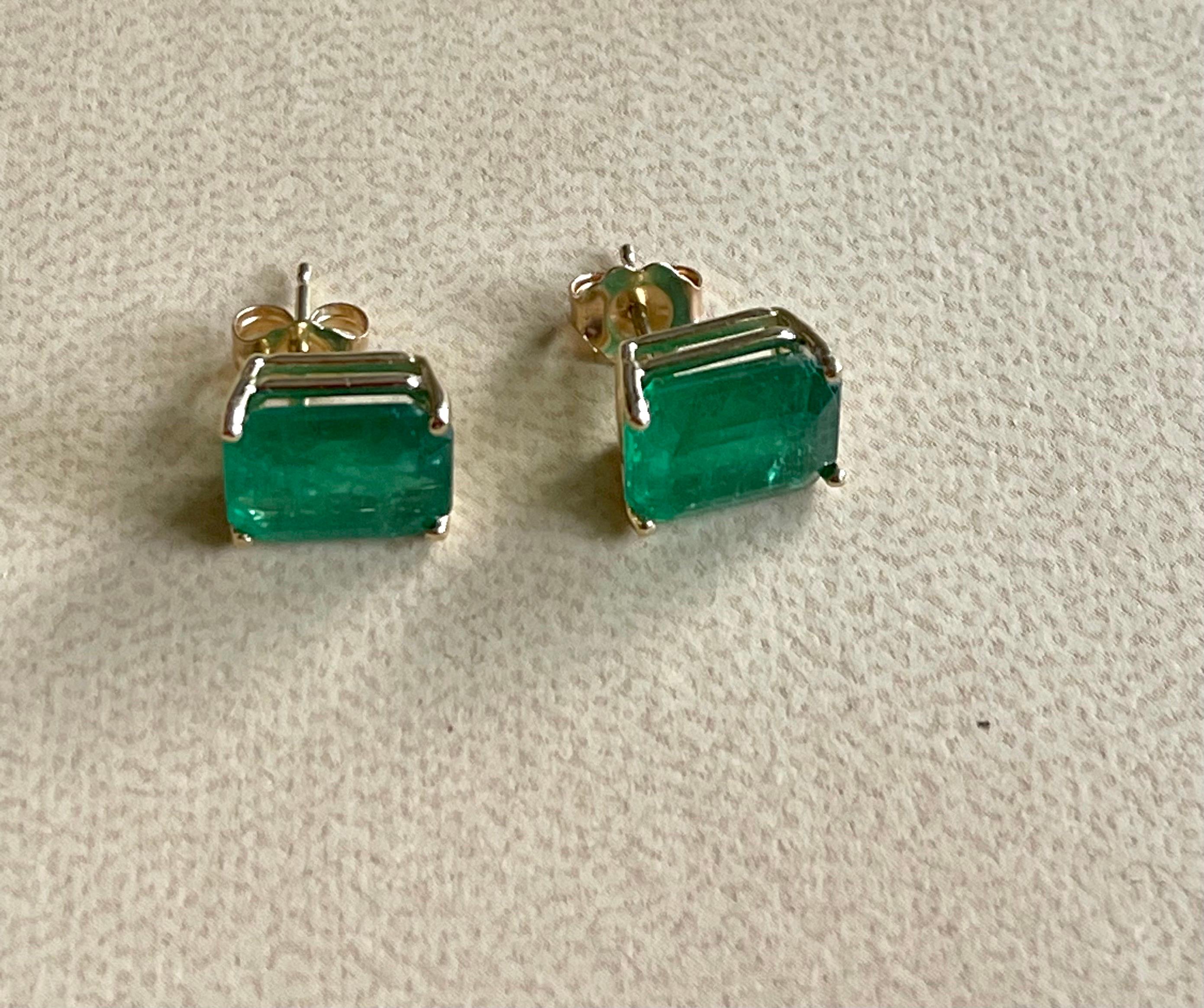 6 Karat Smaragdschliff Natürlicher Smaragd Ohrstecker Post Ohrringe 14 Karat Gelbgold 8