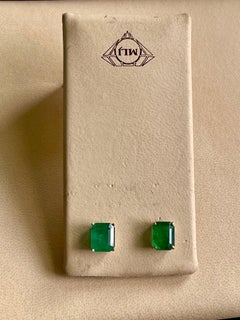 6 Carat Emerald Cut Natural Emerald Stud Post Earrings 14 Karat Yellow Gold
