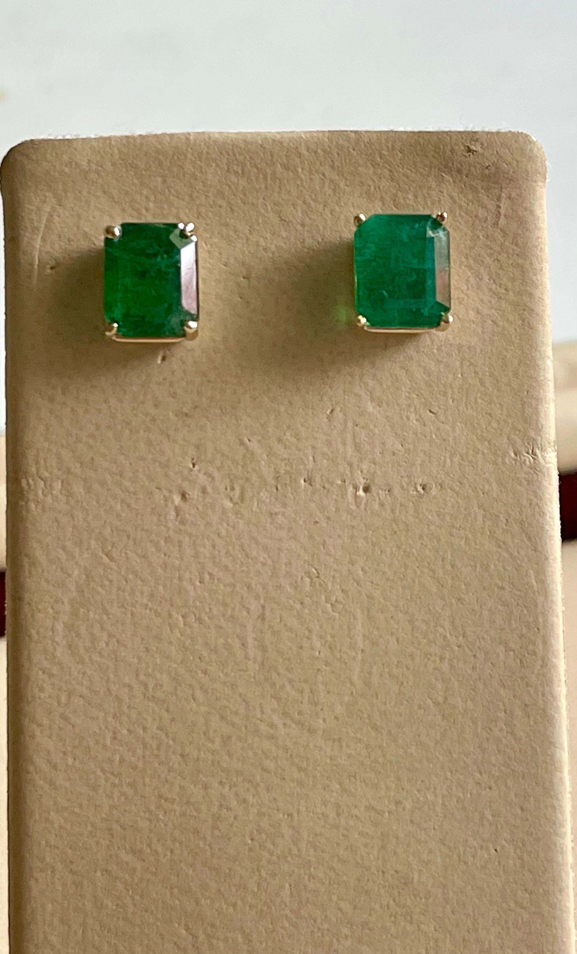 6 Karat Smaragdschliff Natürlicher Smaragd Ohrstecker Post Ohrringe 14 Karat Gelbgold 4