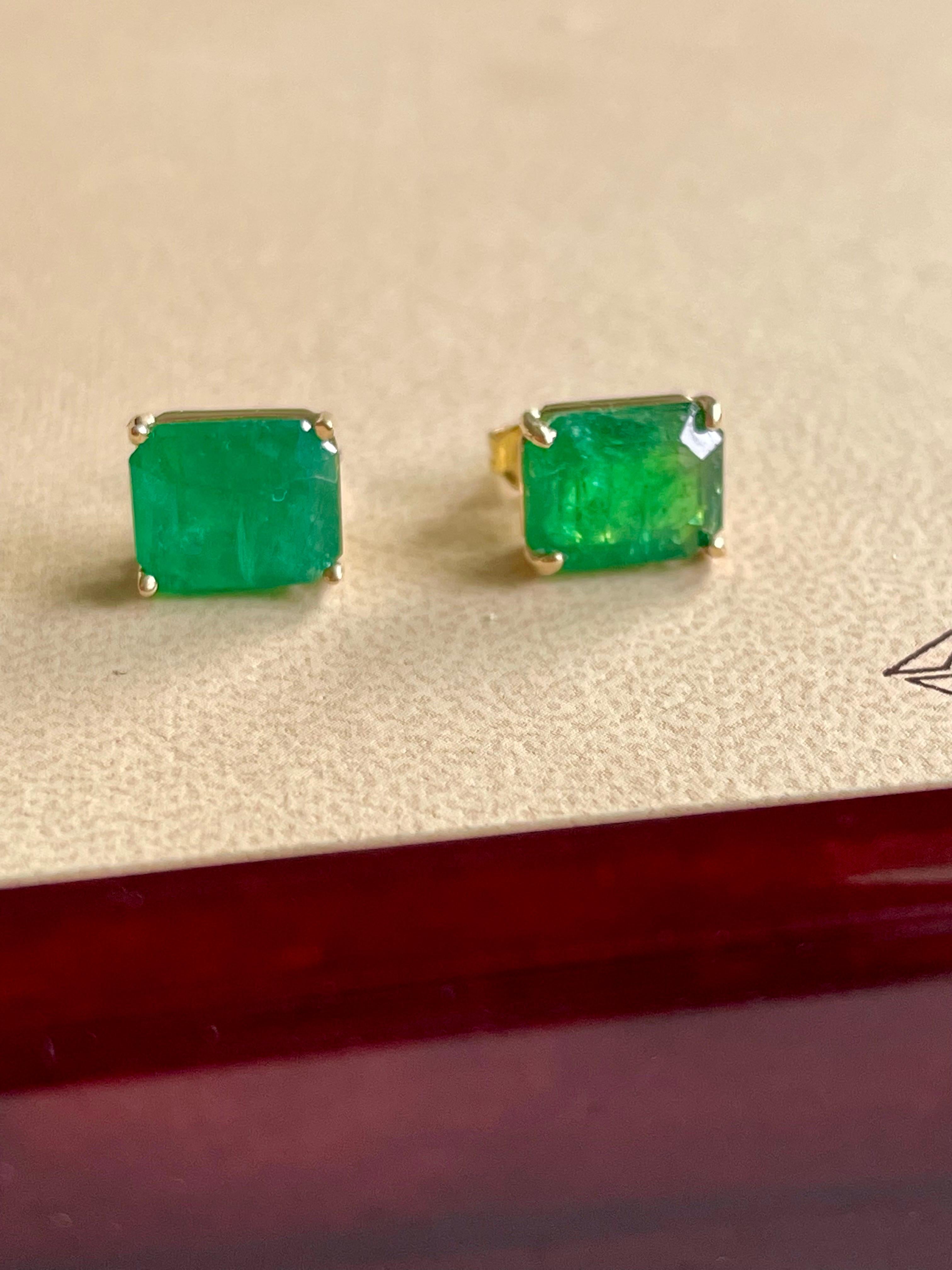 6 Karat Smaragdschliff Natürlicher Smaragd Ohrstecker Post Ohrringe 14 Karat Gelbgold 7