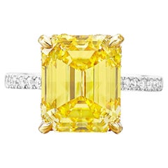 6 Carat Emerald-cut Statement Fancy Yellow  A Crown-Worthy  Rarity Diamond Ring