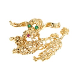 .6 Carat Emerald Ruby Yellow Gold Poodle Brooch