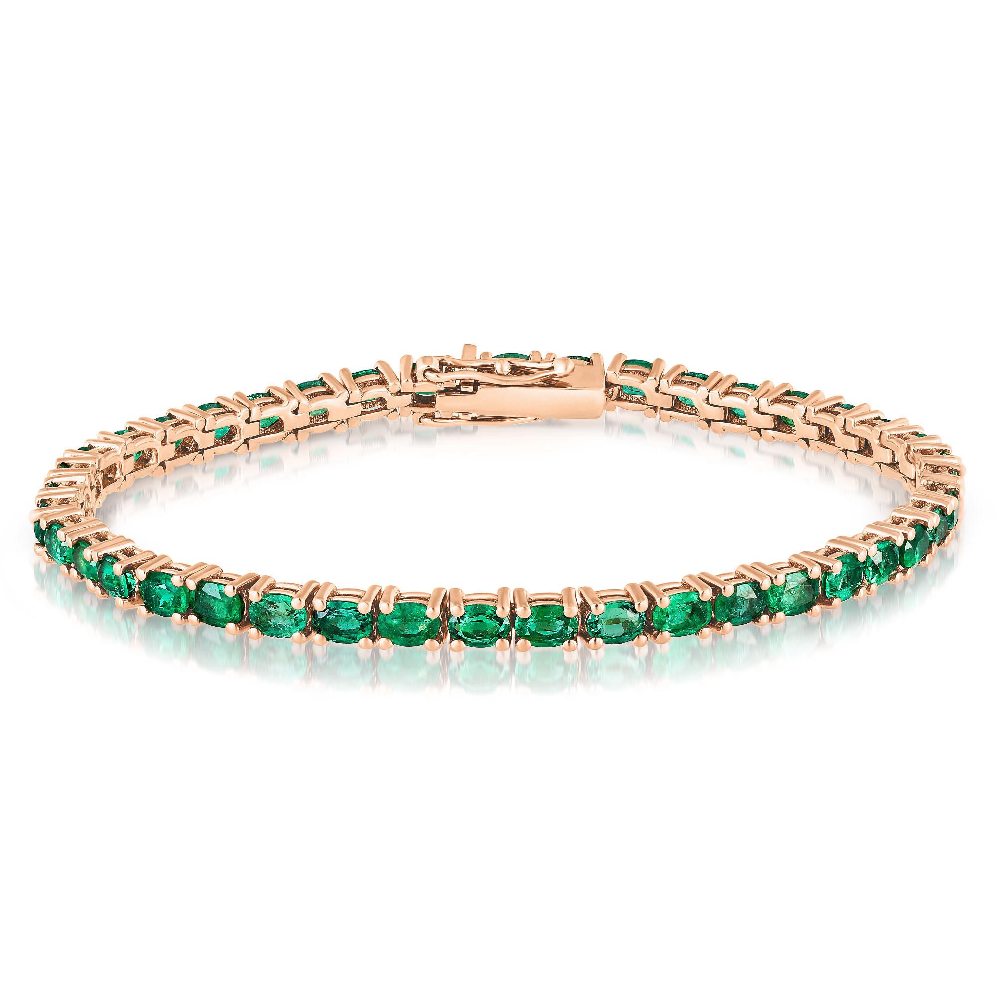 Get ready to amp up your wrist with our 6 Carat Oval-Shaped Emerald Tennis Bracelet!