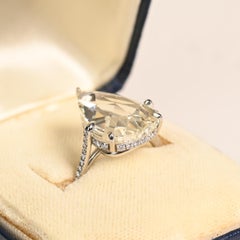 6ct Pear Shape Engagement Ring. GIA Rose Cut Diamond Accent Platinum Ring K VS1