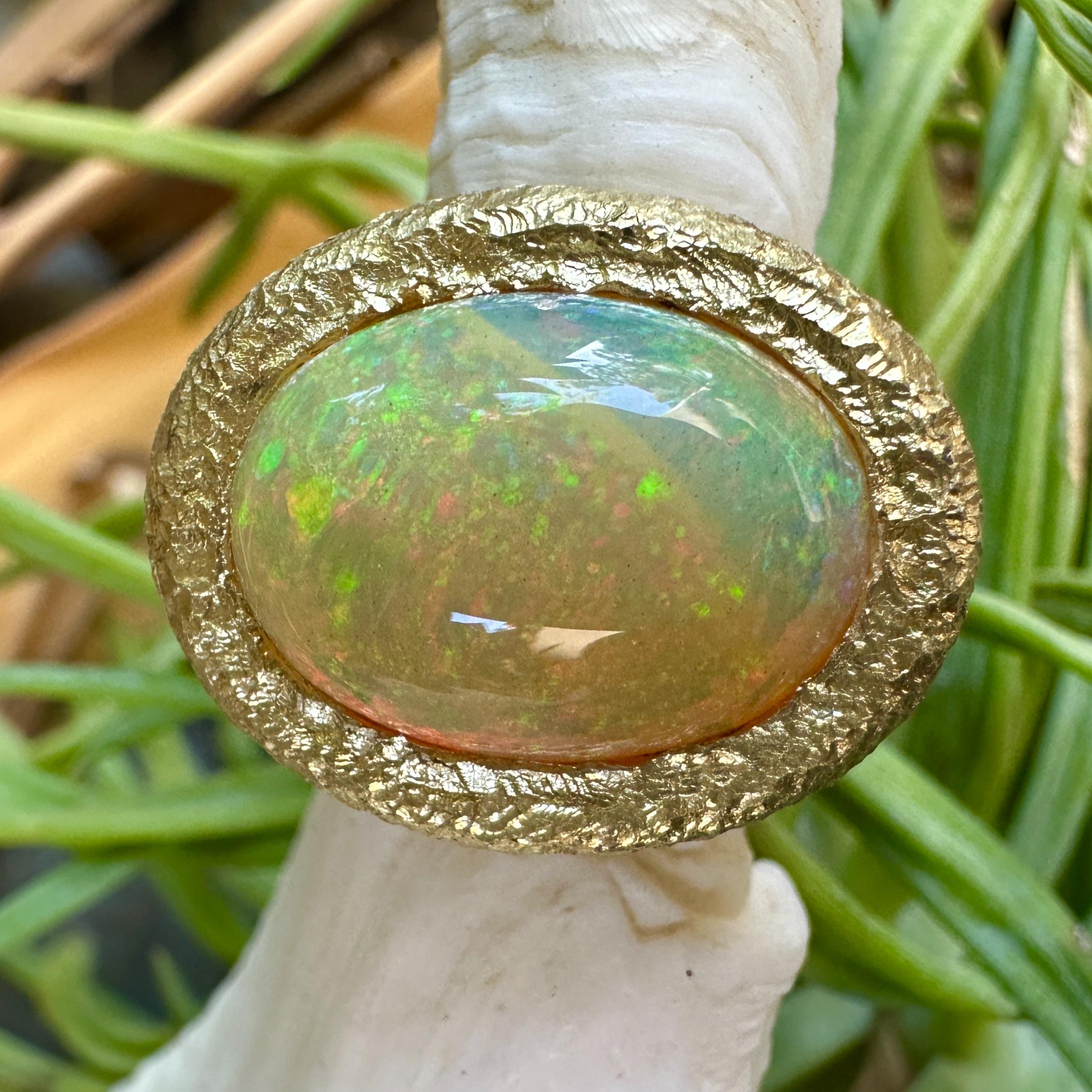 Contemporary 6 Carat Ethiopian Opal Solitaire Ring in 