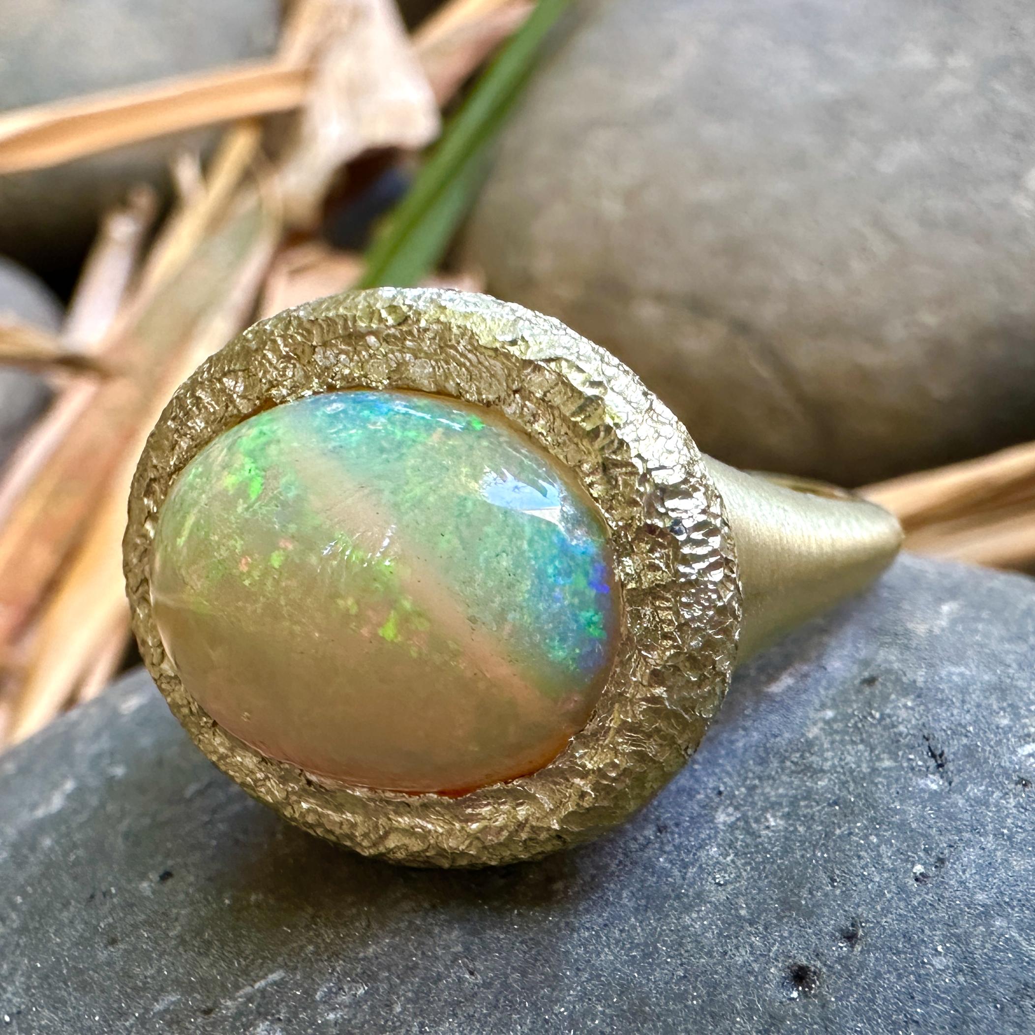 Contemporary 6 Carat Ethiopian Opal Solitaire Ring in 