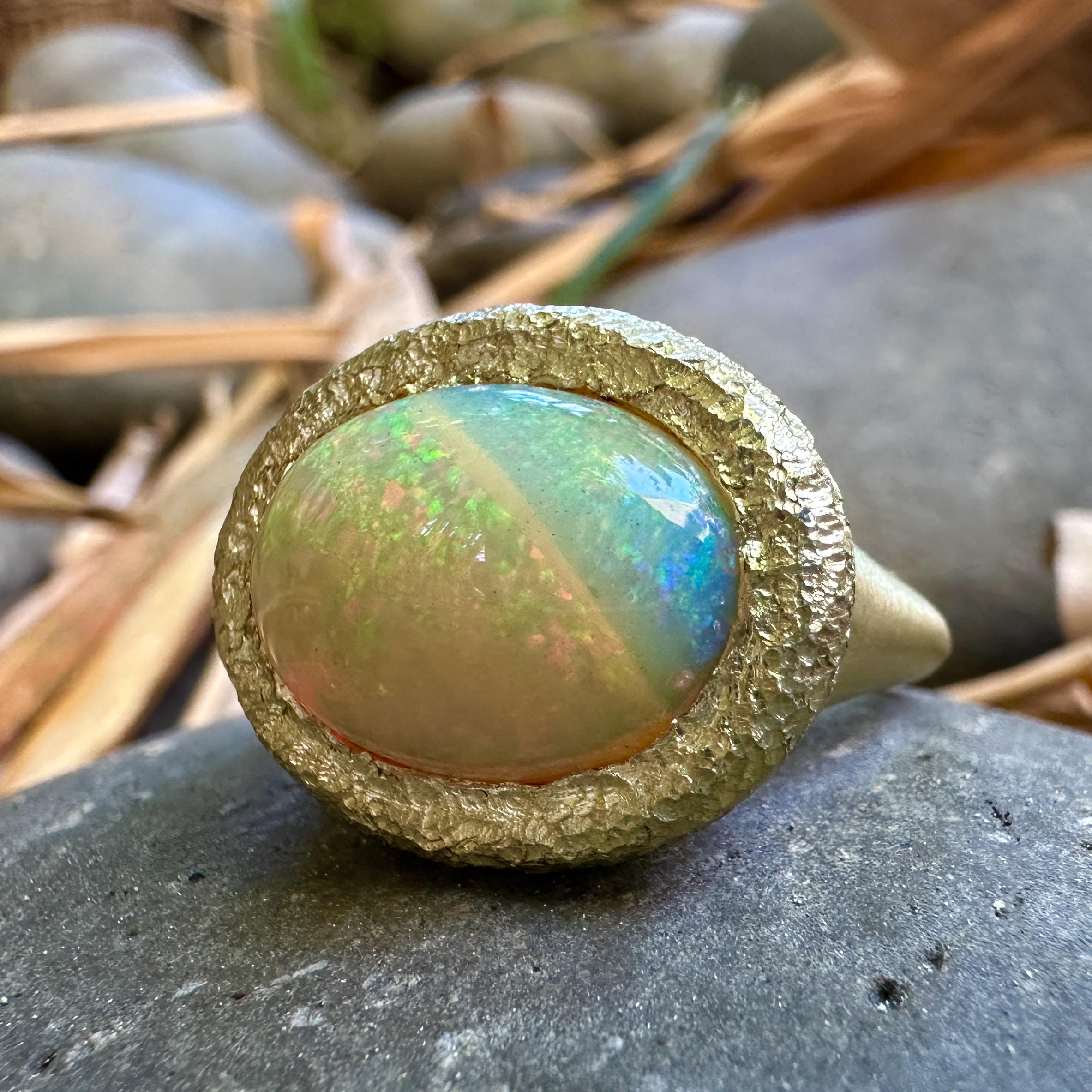 Cabochon 6 Carat Ethiopian Opal Solitaire Ring in 
