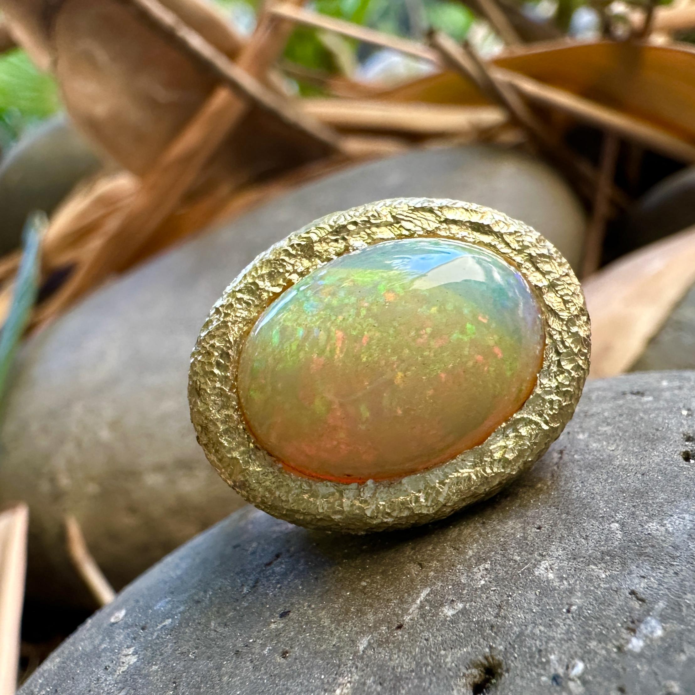 Women's or Men's 6 Carat Ethiopian Opal Solitaire Ring in 