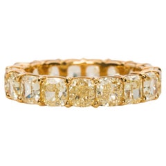 Vintage 6 Carat Fancy Yellow Cushion Cut Eternity Band Ring 18K