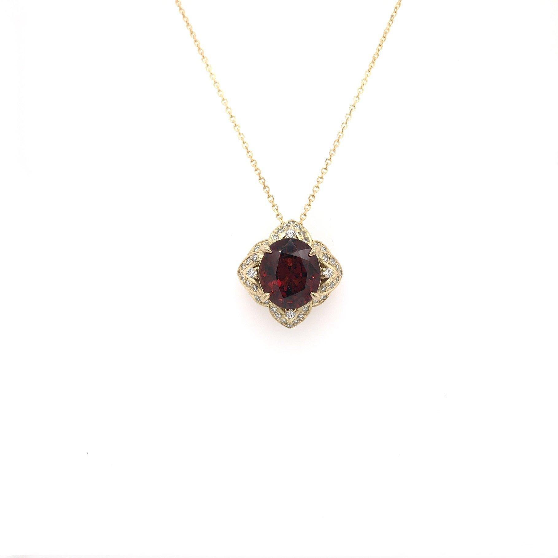 Retro 6 Carat Garnet Diamond & 18k Yellow Gold Pendant