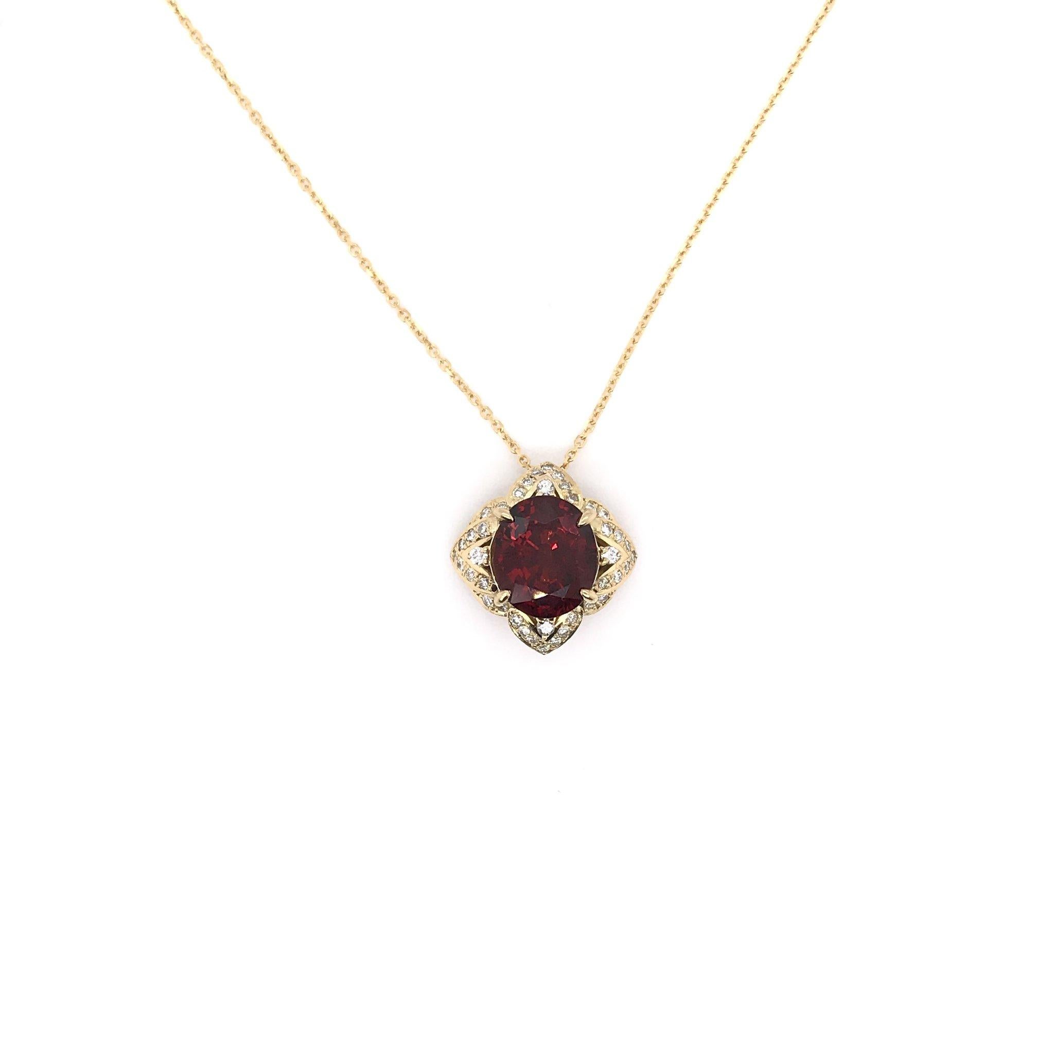 Women's 6 Carat Garnet Diamond & 18k Yellow Gold Pendant