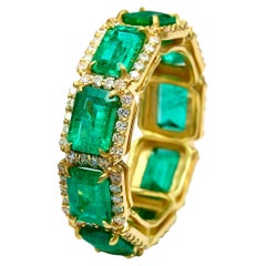6 Carat Green Emerald Diamond Yellow Gold Band Ring