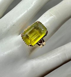 6 Carat Green Quartz Ring 14 Karat Gold Emerald Cut Art Deco Cocktail Ring