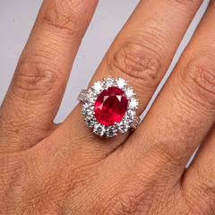 6 Carat GRS Pigeon Blood Burmese Ruby Diamond Ring No Heat Mogok