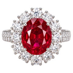 6 Carat GRS Pigeon Blood Burmese Ruby Diamond Ring No Heat Mogok