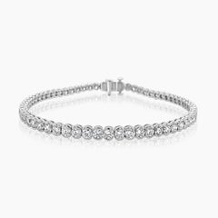 6 Carat Half Bezel Round Shape White Diamond 18K White Gold Tennis Line Bracelet