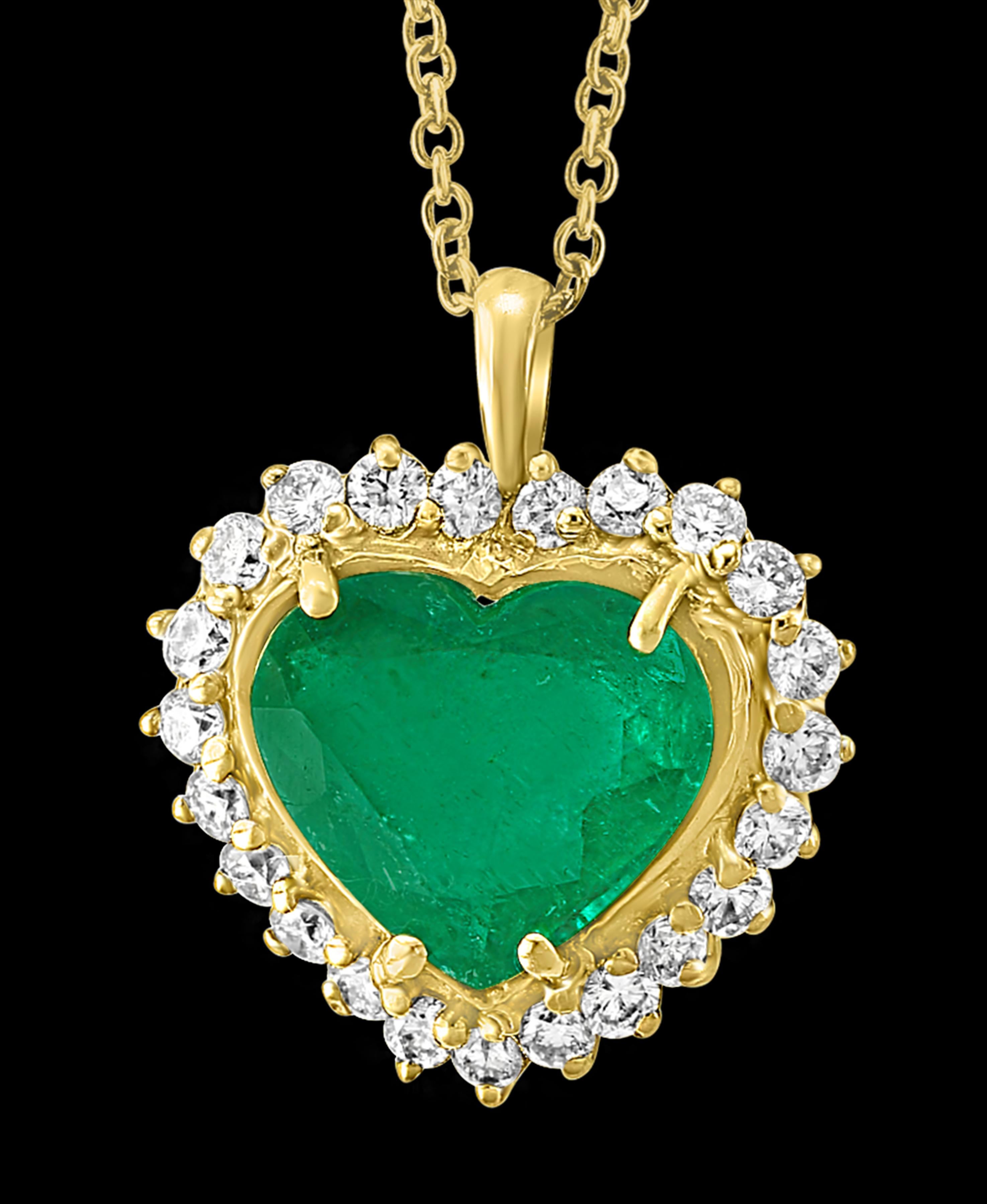  6+ Carat  Heart shape  Colombian Emerald and Diamond Pendant Necklace DBY chain
This spectacular Pendant Necklace  consisting of a single Heart shape emeralds approximately 6.38 Carat.  Colombian Emerald is very high quality. The perfect Heart