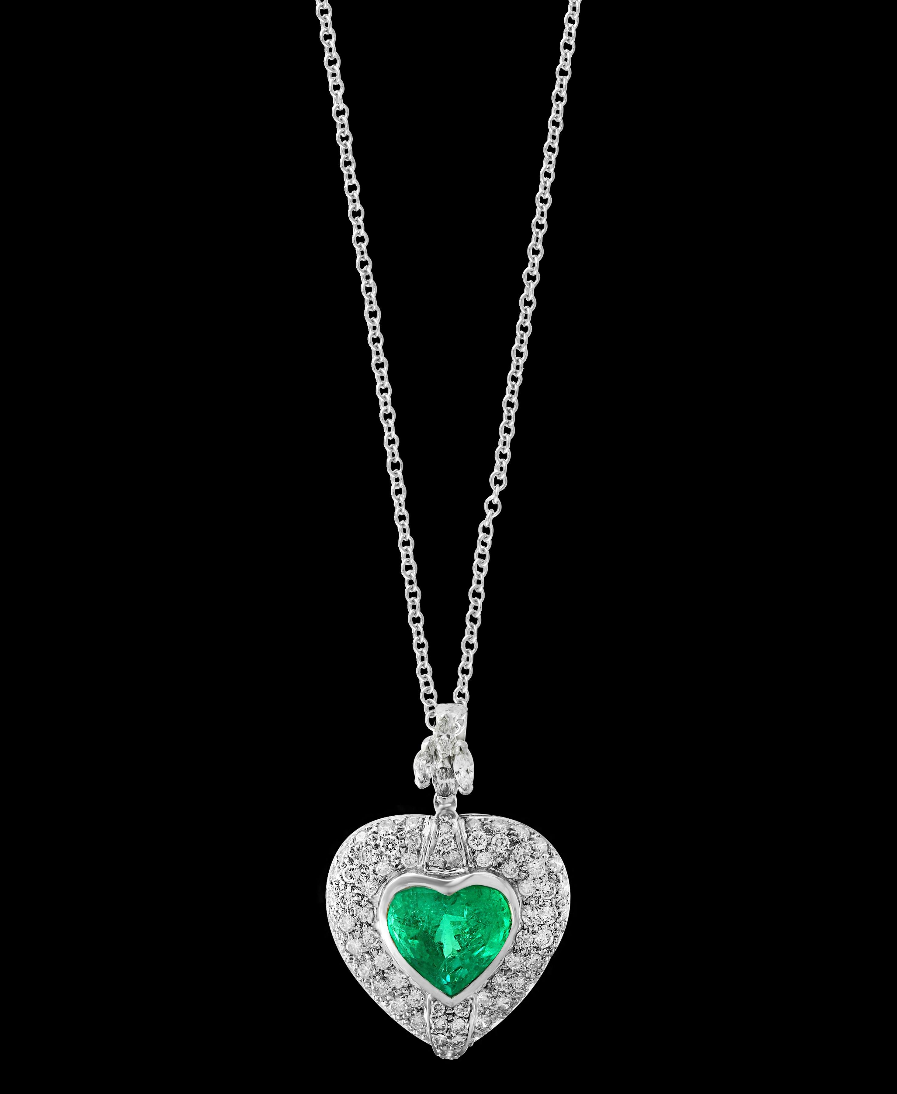 5 Karat Herzförmiger kolumbianischer Smaragd- und Diamant-Anhänger mit Anhänger Halskette (Herzschliff)