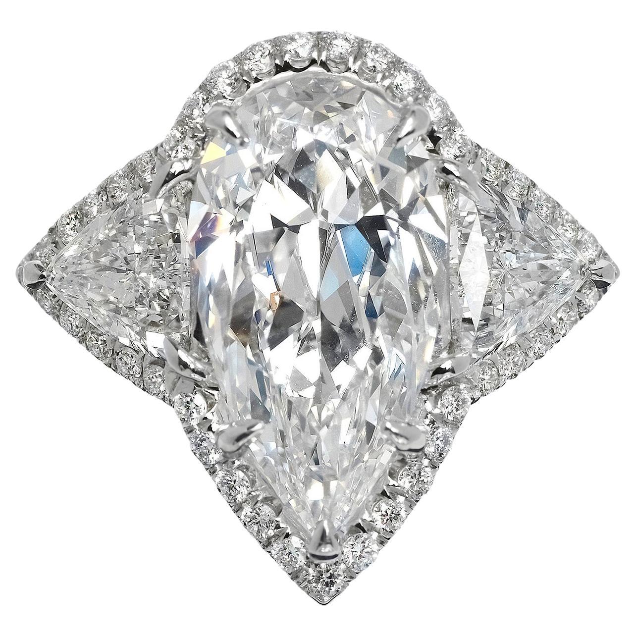 6 Carat Internally Flawless Pear Shaped Diamond Engagement Ring GIA Certified E For Sale