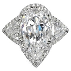 6 Carat Internally Flawless Pear Shaped Diamond Engagement Ring GIA Certified E
