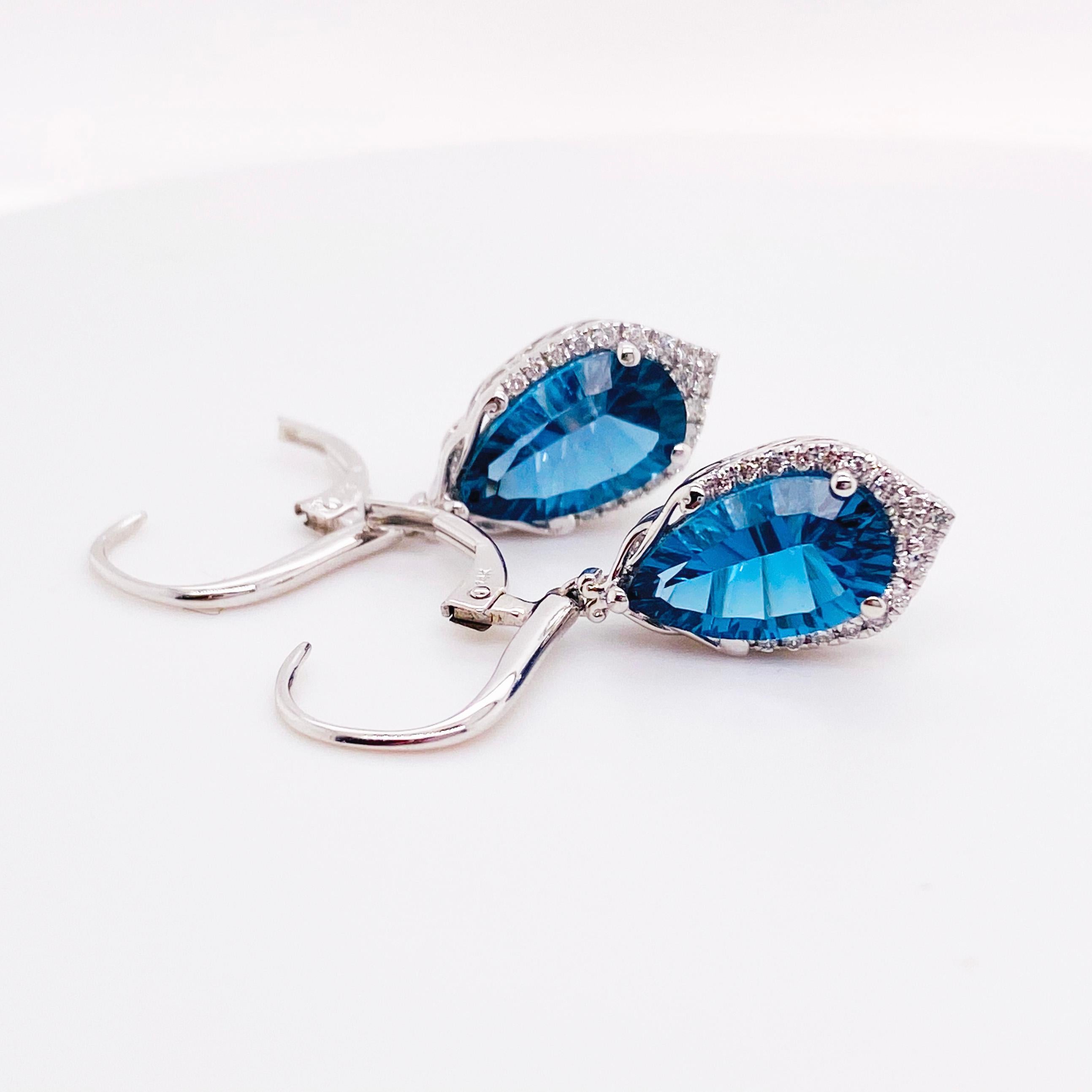 Artisan 6 Carat London Blue Topaz & Diamond Earring Dangles 14 Karat Gold Topaz Earring