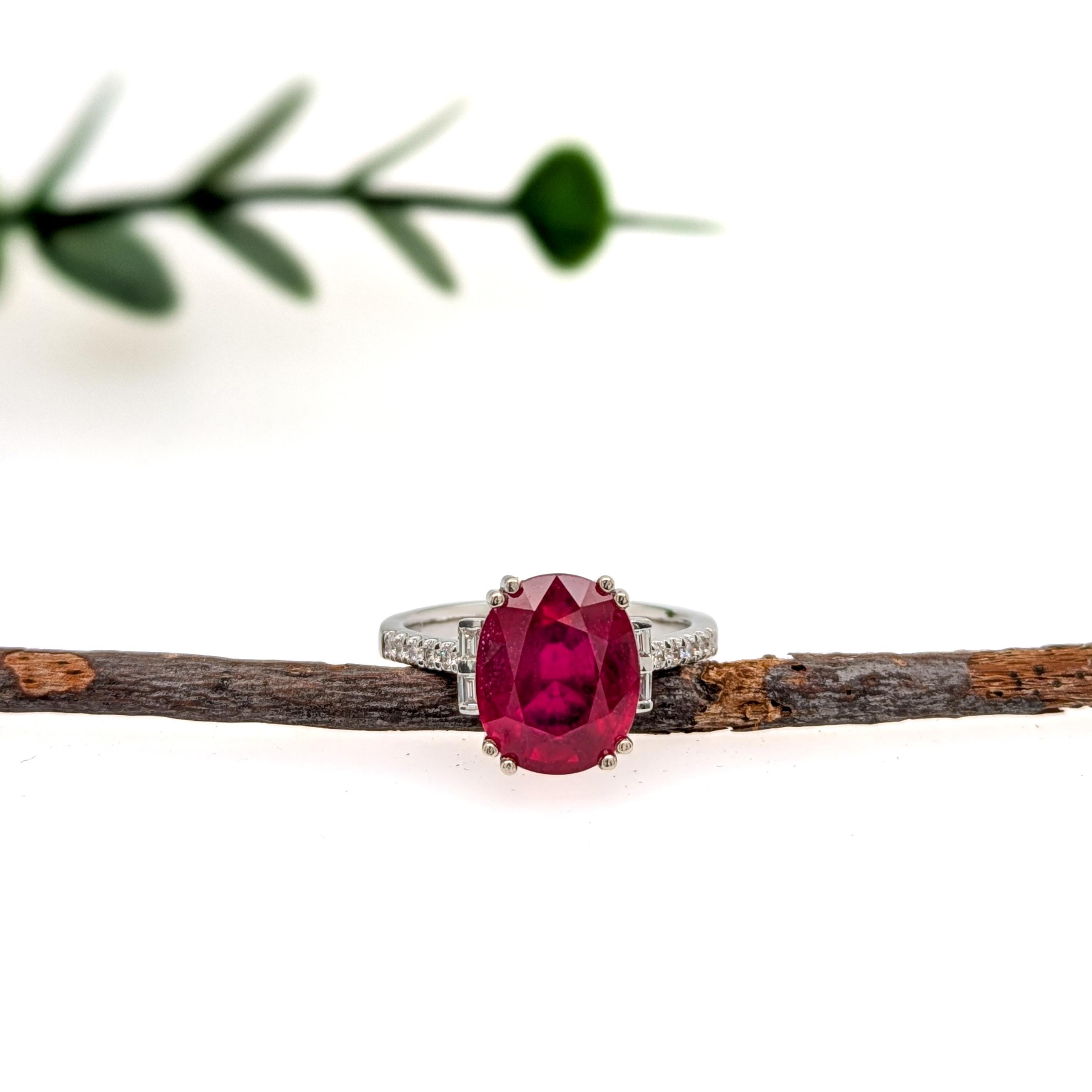 Art Deco 6 Carat Madagascar Ruby Ring w Natural Diamond Accents in 14K Gold  OV 10x7mm For Sale