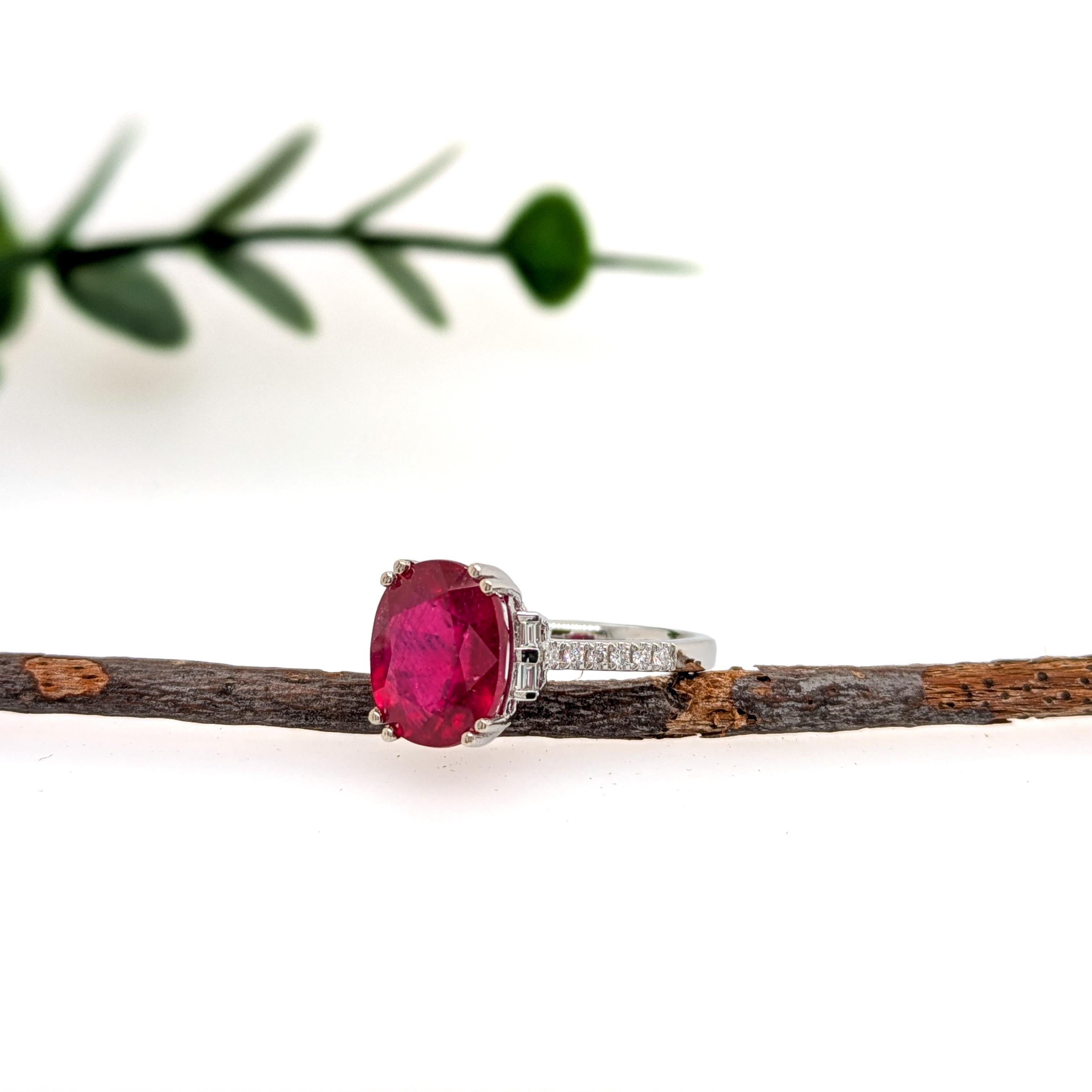 Oval Cut 6 Carat Madagascar Ruby Ring w Natural Diamond Accents in 14K Gold  OV 10x7mm For Sale