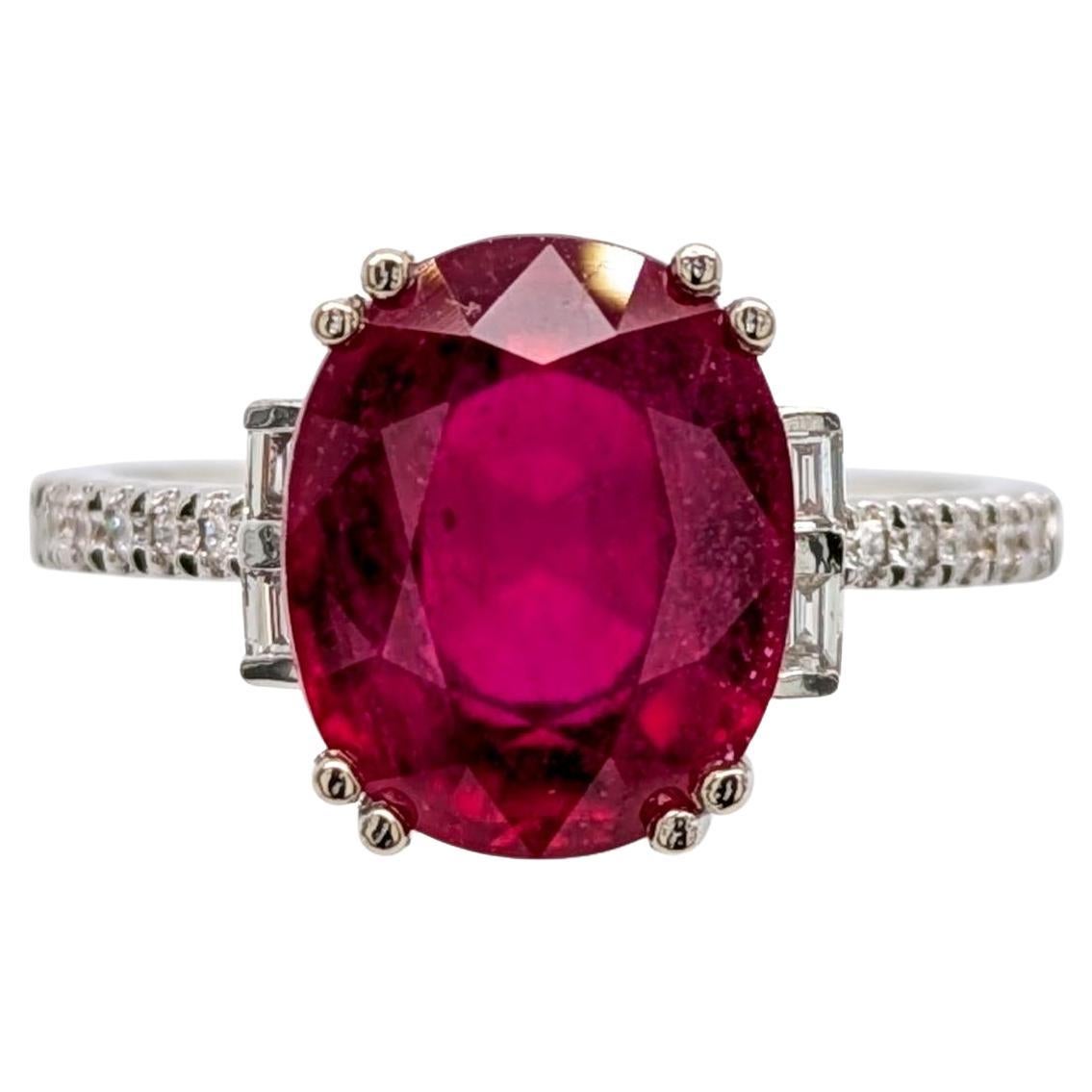 6 Carat Madagascar Ruby Ring w Natural Diamond Accents in 14K Gold  OV 10x7mm For Sale