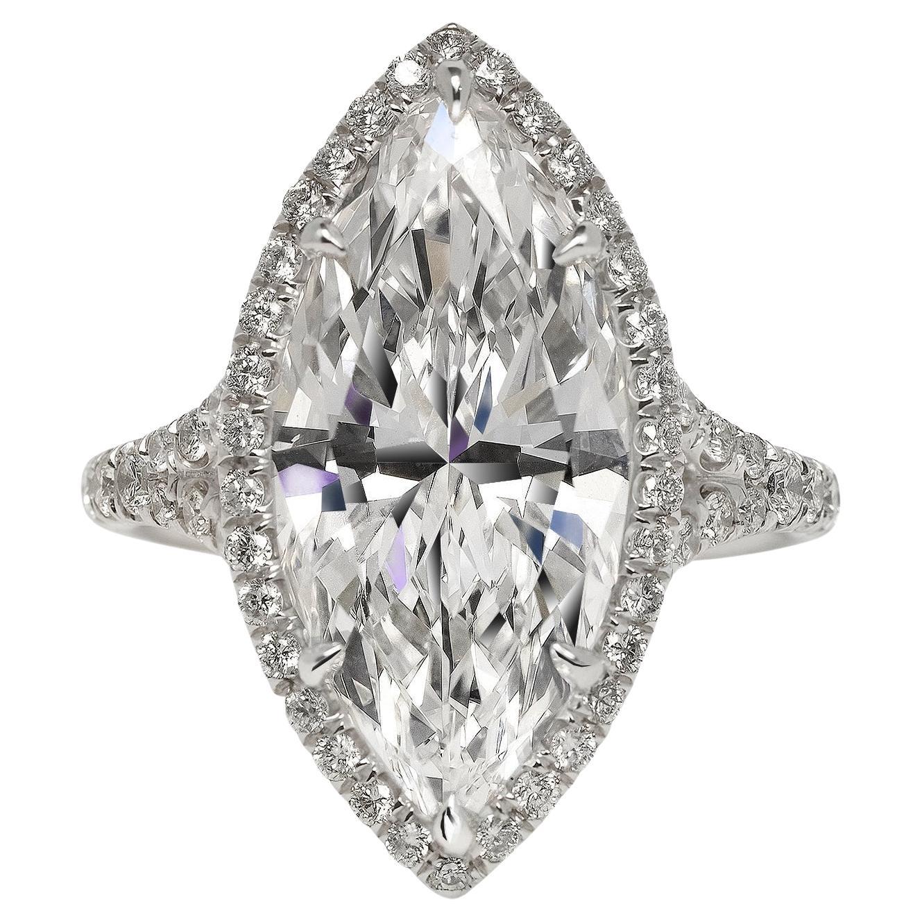 6 Carat Marquise Cut Diamond Engagement Ring GIA Certified E IF