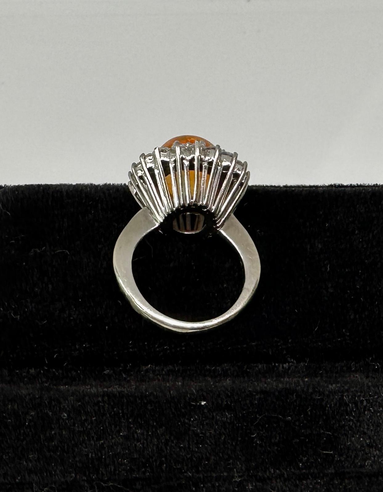 6 Carat Mexican Fire Opal Diamond Halo Ring 14 Karat Gold Antique Cocktail Ring For Sale 6