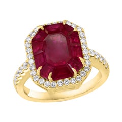 Bague en or jaune 18 carats avec diamants et rubis naturel de Birmanie de 6 carats