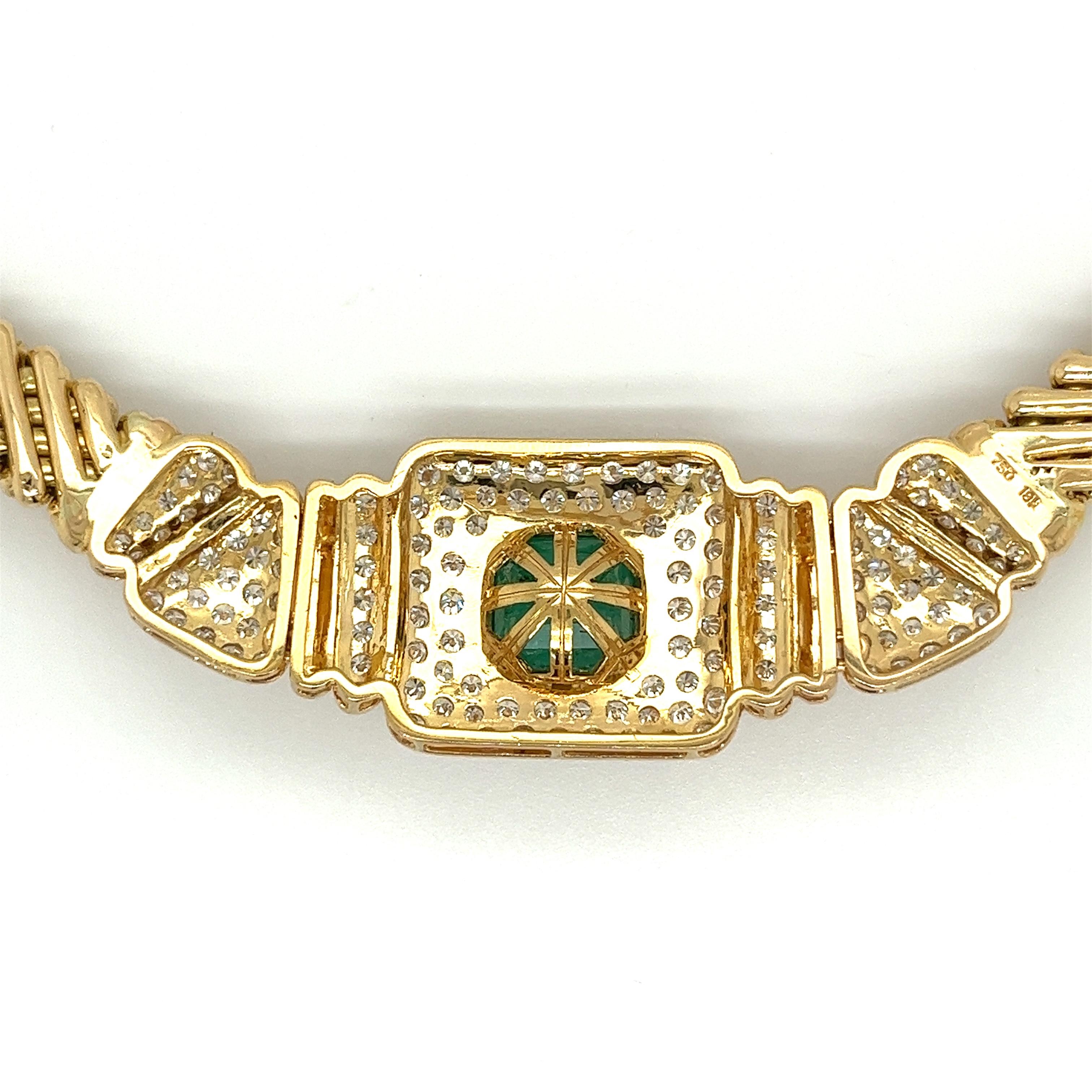 6 Karat natürlicher kolumbianischer Smaragd und Diamant Choker-Halskette aus 18 Karat Gelbgold (Art déco)
