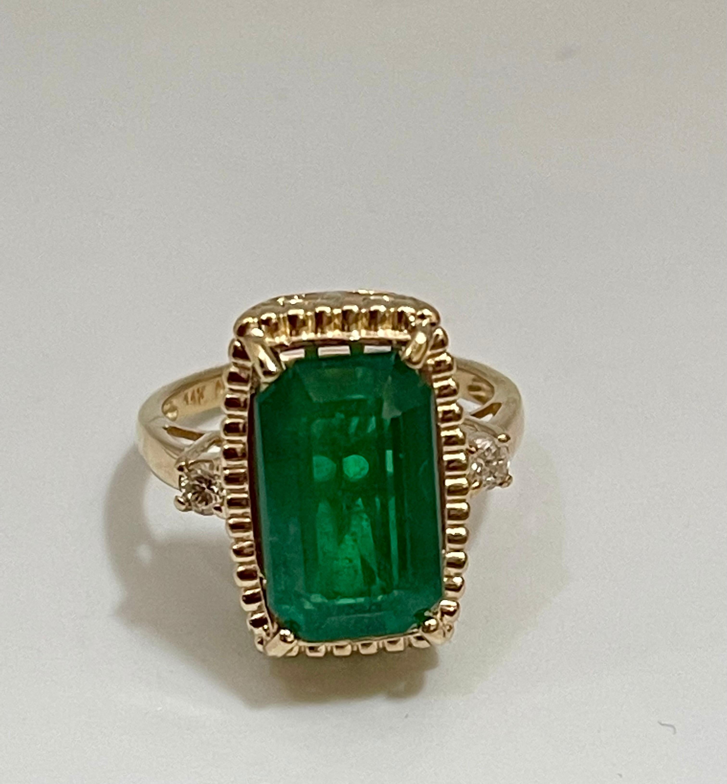 6 Carat Natural Emerald Cut Zambian Emerald & Diamond Ring 14 K Yellow Gold 5