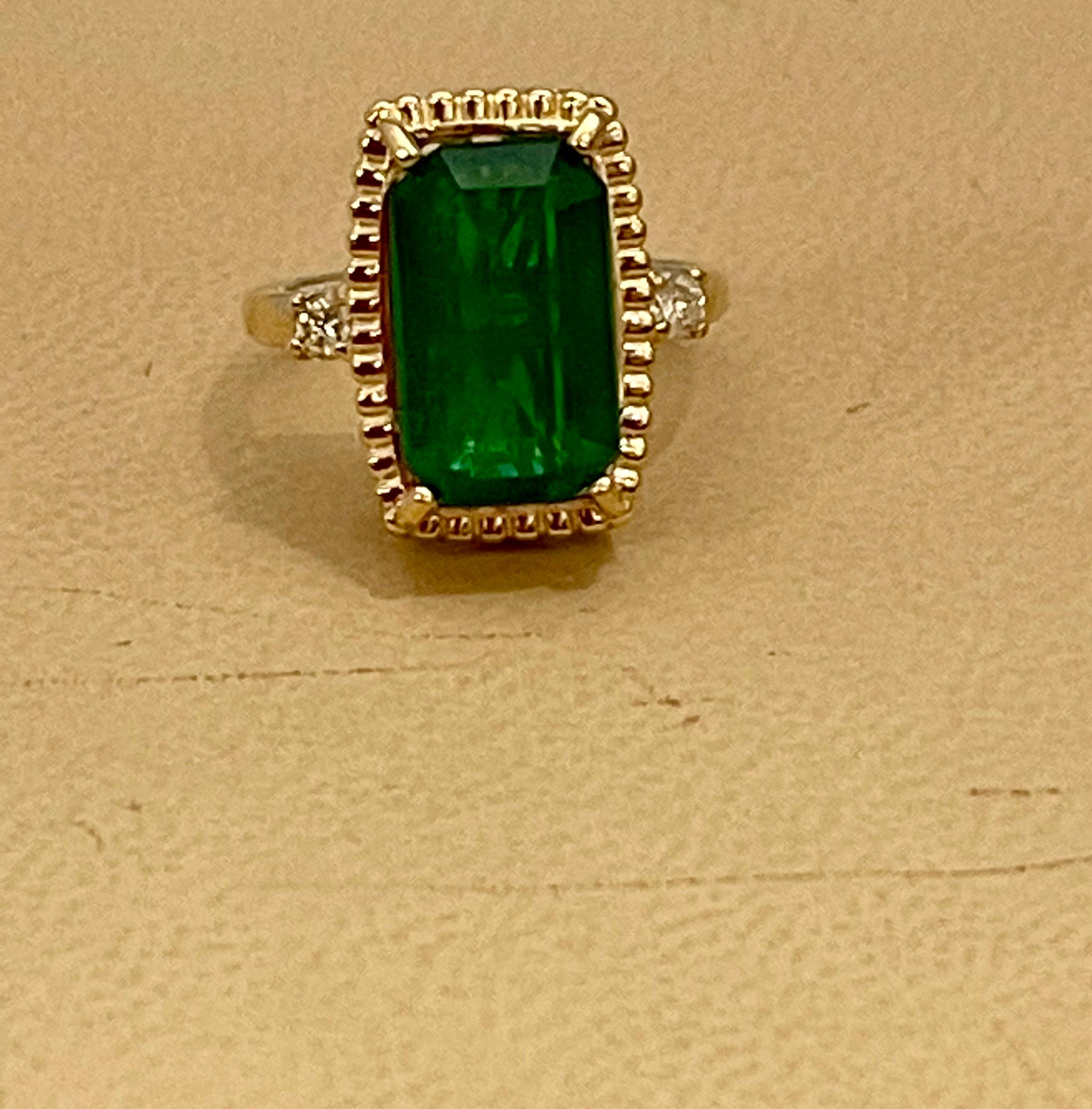 6 Carat Natural Emerald Cut Zambian Emerald & Diamond Ring 14 K Yellow Gold 6