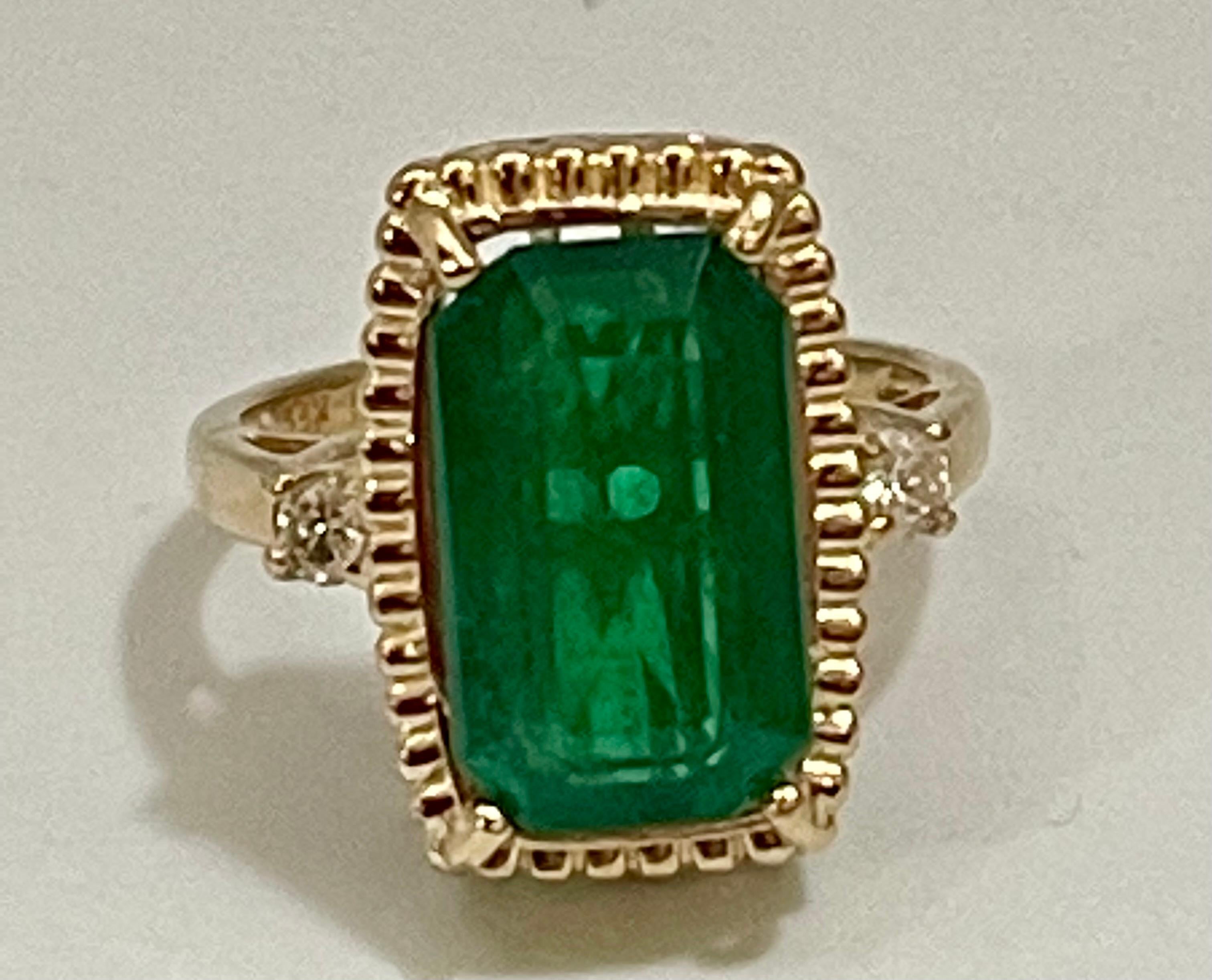 6 Carat Natural Emerald Cut Zambian Emerald & Diamond Ring 14 K Yellow Gold In Excellent Condition In New York, NY