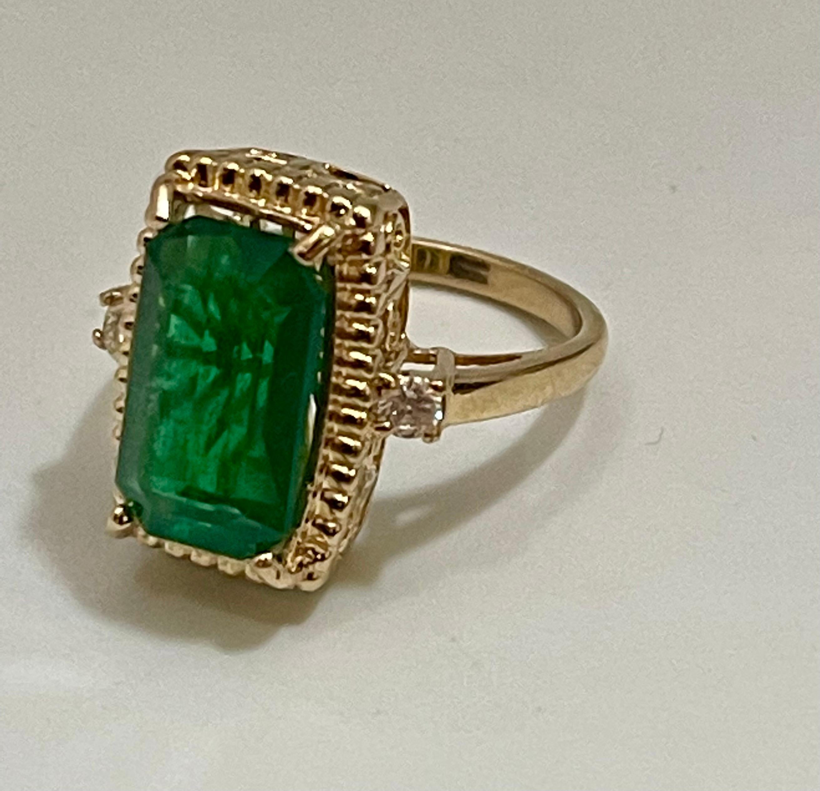 6 Carat Natural Emerald Cut Zambian Emerald & Diamond Ring 14 K Yellow Gold 1