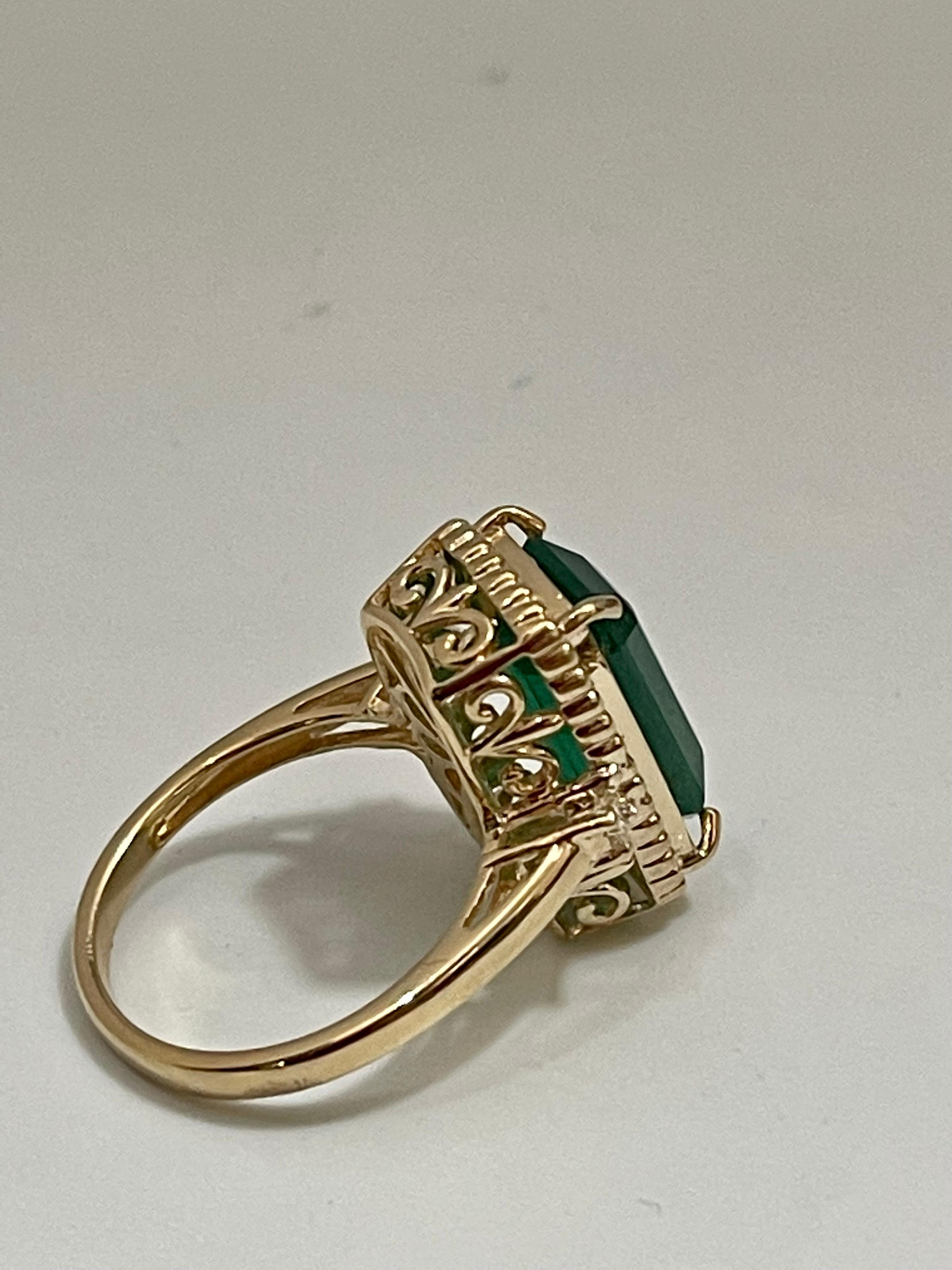 6 Carat Natural Emerald Cut Zambian Emerald & Diamond Ring 14 K Yellow Gold 4